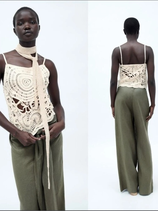 Zara Tops - Zara Ivory Crochet Cami Cotton Top Size S